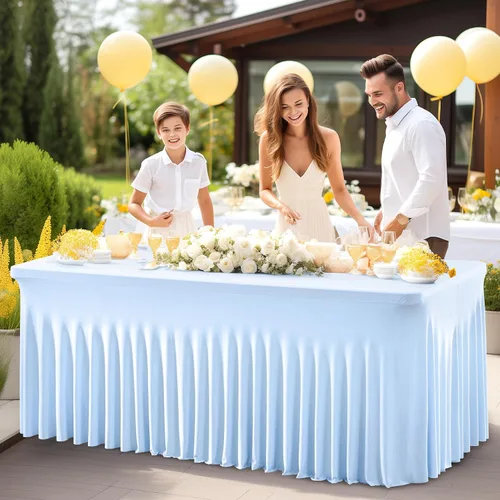 Vista 22 de PARTISKY - Mantel de elastano negro para mesas rectangulares de 4 pies, cubierta de mesa elástica para mesas plegables, bodas, fiestas, banquetes