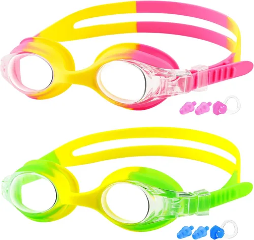 Vista 12 de COOLOO Gafas de natación para niños de 3 a 15 años, paquete de 2 gafas de natación para niños con cubierta para la nariz, sin fugas, antiniebla