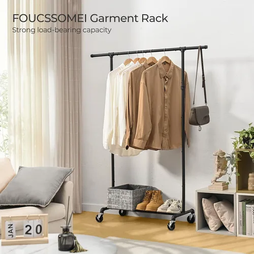 Vista 2 de FOUCSSOMEI Perchero de ropa con ruedas, perchero de ropa resistente, perchero de ropa de metal, organizador de armario, para dormitorio, sala