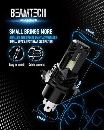 Vista 4 de BEAMTECH Bombilla antiniebla H/4, 2 piezas Bombilla H4, 6500K, sin ventilador, estable, apta para motocicleta