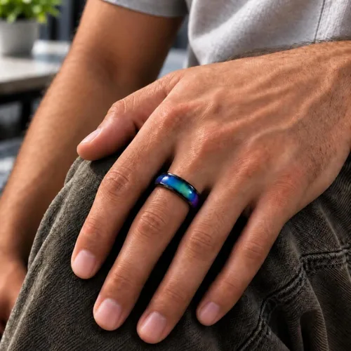 Vista 6 de Ello Elli - Anillo de humor de 6 mm actualizado hecho de acero inoxidable - Cristales multicolor de arcoíris - Banda de ajuste cómodo - Anillo retro