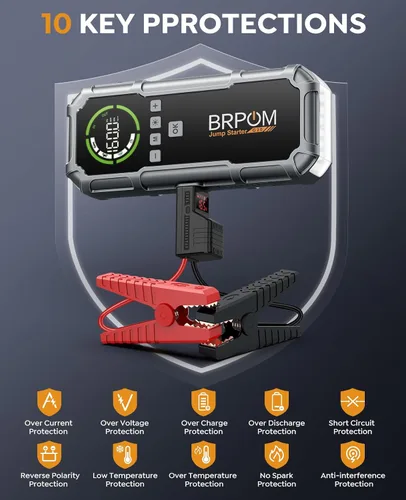 Vista 7 de Arrancador de batería con compresor de aire, BRPOM 8000A arrancador de batería portátil para automóvil (todo gasolina/12L diésel), paquete