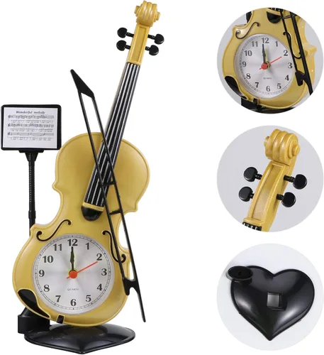 Vista 9 de BESPORTBLE Reloj despertador de violín electrónico con forma de violín para dormitorio, sala de estar, hogar D Cor y decoración de mesa de oficina
