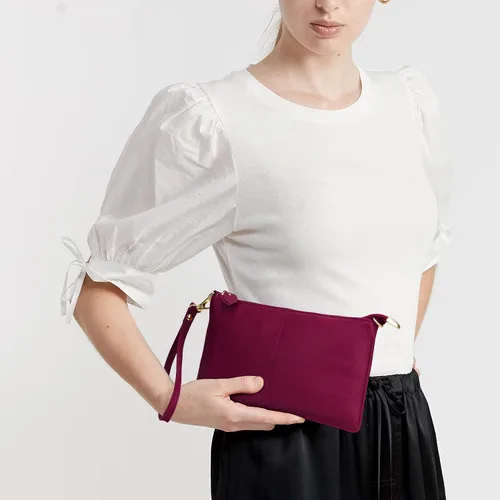 Vista 3 de Uromee Cartera de mano para mujer, de piel auténtica, con cadena de hombro desmontable
