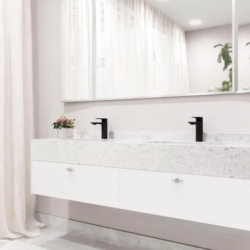 Vista 8 de VIGO Davidson - Grifo de lavabo de baño de un solo mango, 6 pulgadas, negro mate, diseño moderno, latón macizo, válvula de disco WaterSense