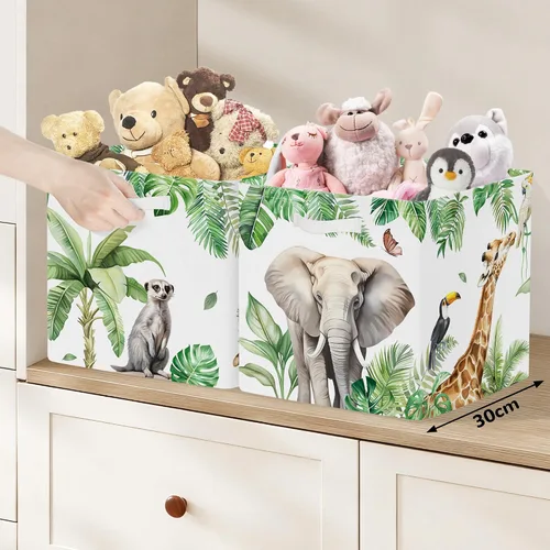 Vista 5 de Clastyle Juego de organizador de animales de la selva para niños, diseño de hojas tropicales, palmeras, jirafa, armario, ropa, cubo