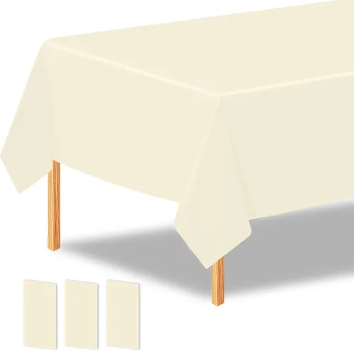 Vista 29 de 2 manteles de plástico color beige, 54 x 108 pulgadas, rectangular, desechables, para cumpleaños, bodas, pícnic, fiestas de vacaciones