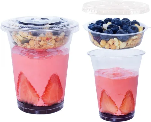 Vista 14 de Vasos de plástico transparente de 12 onzas con tapas de cúpula, tazas de postre con tapas (25 juegos), vasos desechables para fiestas de PET