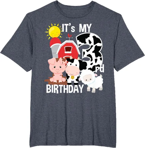 Vista 60 de Camiseta con diseño de animales de granja con texto en inglés "It's My 3rd Birthday" Negro