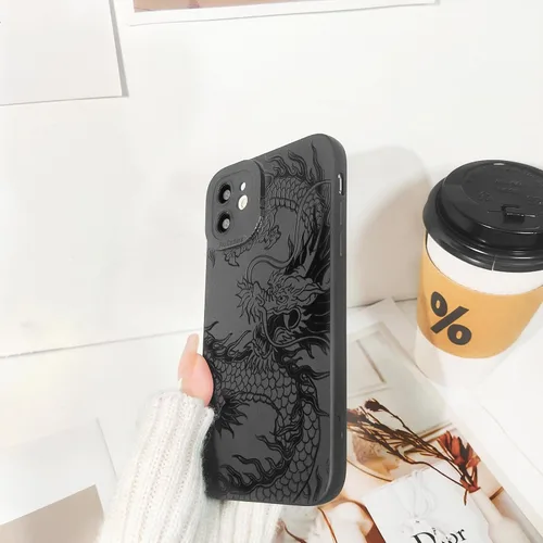 Vista 5 de Lovmooful Funda compatible con iPhone 11, diseño de dragón negro, suave TPU a prueba de golpes, para iPhone 11, dragón grande
