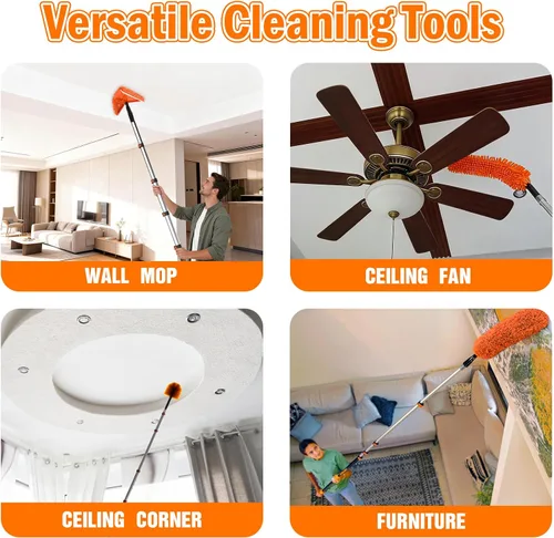 Vista 12 de LAANPOLE 26FT Reach Dusters for Cleaning, Ceiling Fan Cleaner Duster with Extension Pole, Wall and Baseboard Cleaner Mop with Handle for Window