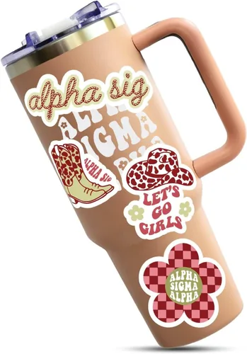 Vista 3 de Alpha Sigma Alpha - Hoja de calcomanías de vinilo de diseño occidental con diseños con licencia oficial, adhesivo extraíble, 10 calcomanías por