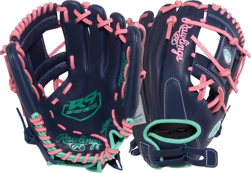 Vista 11 de Rawlings R9 Fastpitch Softball Gloves Multiple Sizes & Colors Negro Cesta de encaje doble