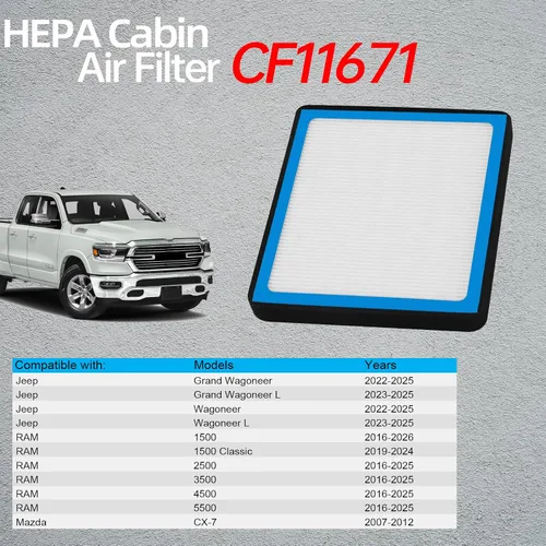 Vista 8 de CF11671 Filtro de aire de cabina HEPA para aire acondicionado con carbón activado, accesorios de filtro de aire de cabina compatibles con MAZDA CX-7