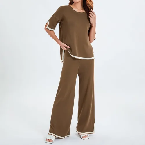 Vista 5 de Conjunto casual de 2 piezas para mujer, pantalones de pierna ancha y suéter de punto para verano y otoño