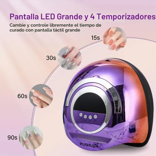 Vista 8 de Lámpara de uñas profesional de 300 W, secado rápido, sensor de movimiento automático, 4 ajustes de temporizador, cobertura uniforme de 72 LED