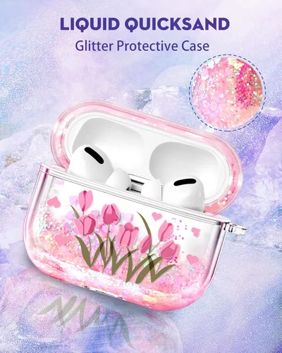 Vista 3 de Funda para Apple para Airpod Pro 2/1 - Funda Kawaii bonita estética femenina para niñas y mujeres, protector líquido con purpurina brillante diseño