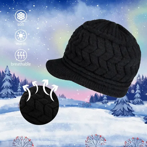 Vista 2 de Gorro de invierno para mujer, gorro de punto holgado con visera para mujeres y niñas