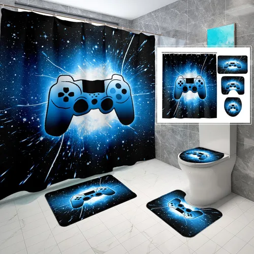 Vista 15 de BATATADOCE Juego de baño Gaming con cortina de ducha y alfombras para niños