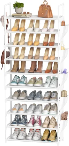 Vista 10 de Zapatero Alto de 10 Niveles Organizador de Zapatos de 10 Niveles para Armario, Estante de Zapatos de Metal con Almacenamiento, Torre de Zapatero