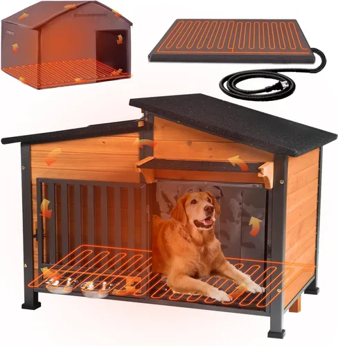 Vista 9 de 33.5" Heated Outdoor Dog House with Insulated Liner for Medium Breeds