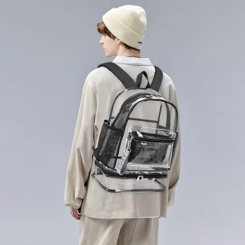Vista 3 de Mygreen Mochila transparente de PVC resistente Mochila transparente con compartimento para zapatos Correa reforzada para el lugar de trabajo