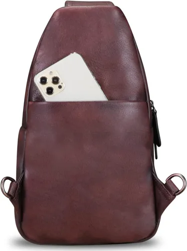 Vista 3 de Bolso de cuero genuino para hombres y mujeres, mochila de cuero vintage, bolso cruzado de hombro a la moda