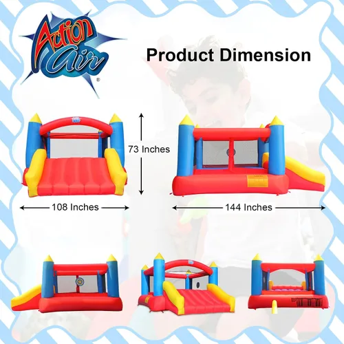 Vista 2 de Action Air Casa inflable para saltar para niños, Rojo Para niños de 3 a 10 años, castillo de salto con tobogán, casa inflable familiar con cosido