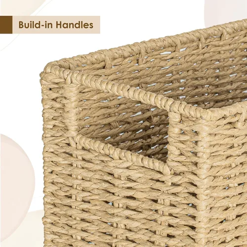 Vista 6 de AELS Cesta tejida de fibra natural para revistas, soporte de revistas para piso, organizador de revistas tejido a mano, cesta de revistas con asas