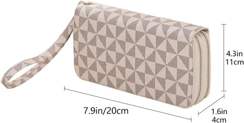 Vista 10 de Veki Billetera para mujer con doble cremallera y correa para la muñeca, monedero de cuero para tarjetas de crédito para mujeres y hombres, Negro A
