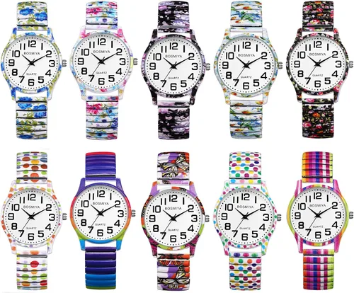 Vista 7 de Lancardo Reloj de banda elástica para mujer Bohemia elástica analógica cuarzo gran número blanco reloj de pulsera fácil de leer cumpleaños Navidad