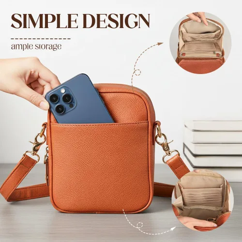 Vista 3 de Bolso bandolera de cuero, bolso mensajero de doble capa de gran capacidad, de cuero sintético retro con monedero incorporado, bolsa antirrobo
