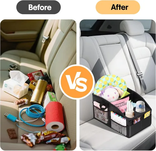 Vista 7 de Organizador de asiento de automóvil, organizador de asiento trasero de piel sintética de alta calidad para mantener ordenado, almacenamiento