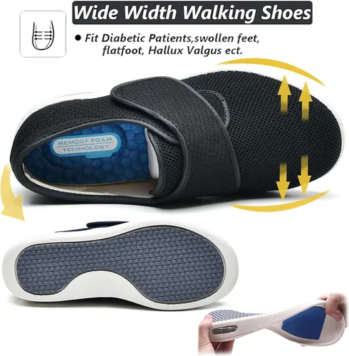 Vista 3 de WLESVAGO Zapatillas para caminar diabéticas de ancho ancho ancho para mujer con cojín de aire ligeras y ajustables para artritis pies hinchados
