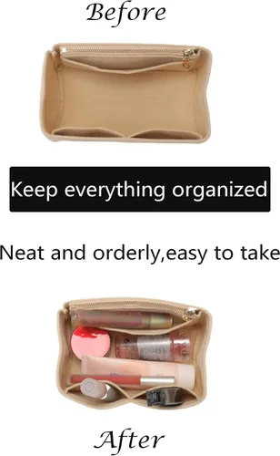 Vista 3 de Doxo Organizador de bolso para bolsos y bolsos, organizador de bolsa de fieltro con cremalleras, se ajusta a LV Nice Mini y más. (fieltro beige)
