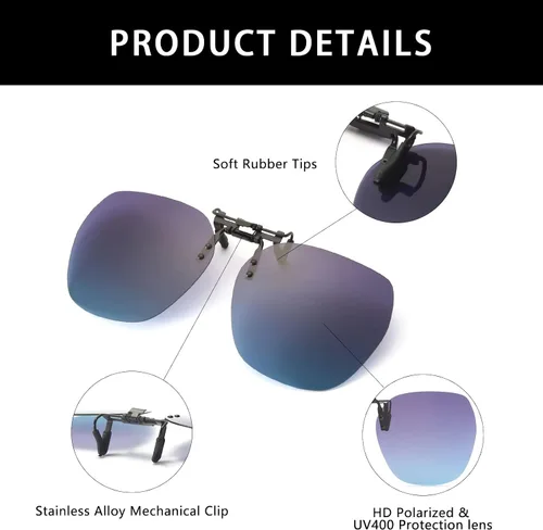 Vista 3 de YAMEIZE Gafas de sol polarizadas sin montura con clip, gafas redondas antirreflejos, protección UV, abatibles, para hombres y mujeres, conducen al