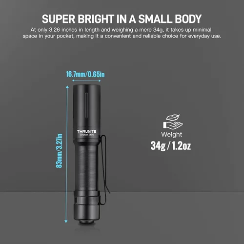 Vista 5 de ThruNite EDC Linterna Archer Mini, linterna LED de 405 lúmenes con interruptor de cola, linterna de bolsillo pequeña recargable USB C para camping