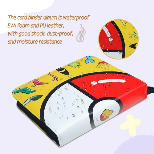Vista 4 de Yebicola Card Binder for Pokemon Trading Cards 4 Pocket, 400 Pockets Card Albums with 50 Sleeves, Zipper Binder Holder Waterproof Leather Cover