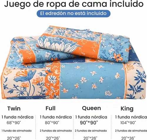 Vista 7 de Mooreeke juego de funda de edredón de tamaño individual, 2 piezas, con cierre de cremallera, funda de edredón boho con montaje floral, juego de ropa