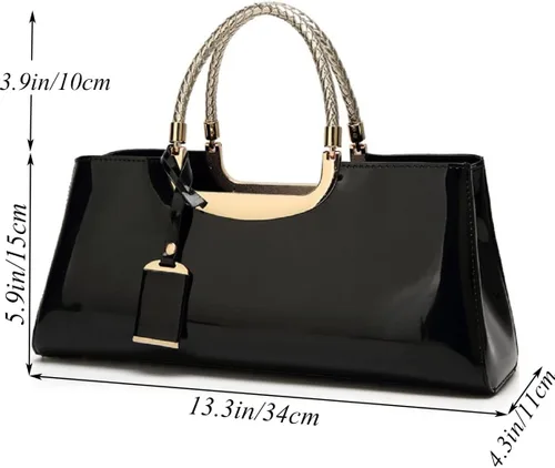 Vista 4 de XingChen Bolso brillante de las mujeres del bolso del bolso de la manija superior del cuero de la patente del bolso estructurado del bolso del bolso