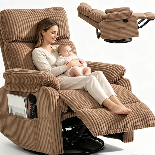 Vista 12 de Mecedora para cuarto de bebé, reclinable manual giratorio Pana beige