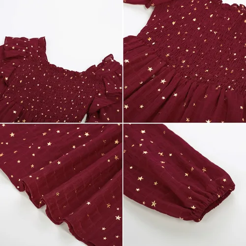 Vista 9 de GRACE KARIN Vestido de otoño para niñas, de manga larga, con volantes, escalonado, brillante, vestido de fiesta de invierno para niñas, talla 5-12