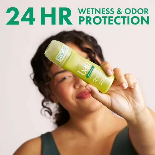 Vista 3 de Desodorante antitranspirante roll-on sin perfume, original de Ban (3.50 onzas), paquete de de 4 24-Hour Sweat and Odor Protection, No White