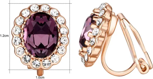 Vista 15 de Yoursfs Austria - Aretes de clip de cristal para mujer, chapados en oro de 18 quilates, joyería de moda con halo de circonita cúbica, aretes sin
