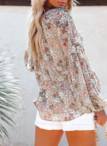 Vista 2 de SHEWIN - Blusas casuales, holgadas, de estilo bohemio, mangas largas, con cuello en V y estampado floral para mujer