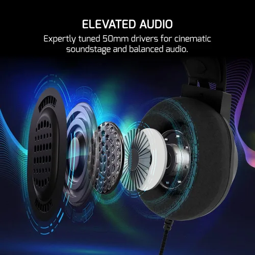 Vista 5 de GAMEPOWER Voldon Rainbow Gaming Headset - Sonido envolvente virtual 7.1, auriculares con cable con controladores de 1.969 in, micrófono