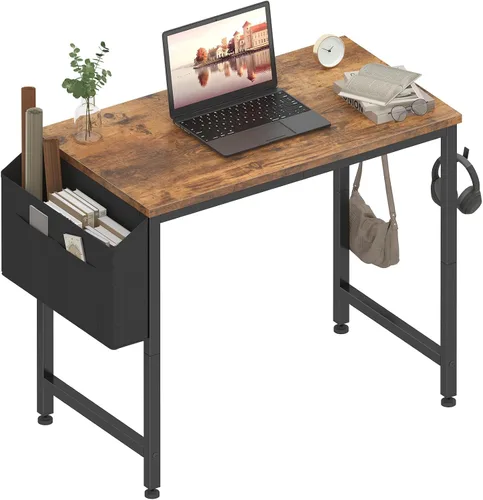Vista 9 de Lufeiya Escritorio de computadora blanco para espacios pequeños, oficina en casa, 39 pulgadas, moderno escritorio de estudio para PC con gancho