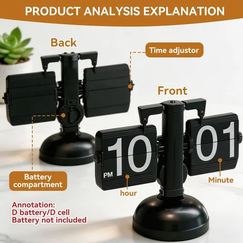 Vista 4 de HERCHR Reloj con tapa retro, reloj digital automático con función de página mecánica, reloj de escritorio retro digital abatible, funciona