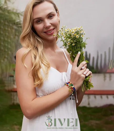 Vista 3 de Pulseras de cuentas de chakras para mujer, 0.315 in, 7 chakras, pulsera curativa con piedras reales, joyería de piedras preciosas para meditación