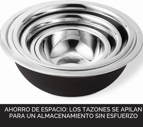 Vista 4 de COOK WITH COLOR Juego de cuencos de acero inoxidable para mezclar - Cuencos anidados, 6 piezas, color negro